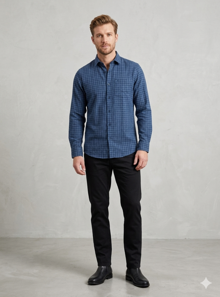 Men’s Blue Micro Check Casual Shirt