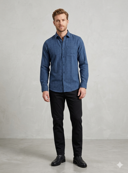 Men’s Blue Micro Check Casual Shirt