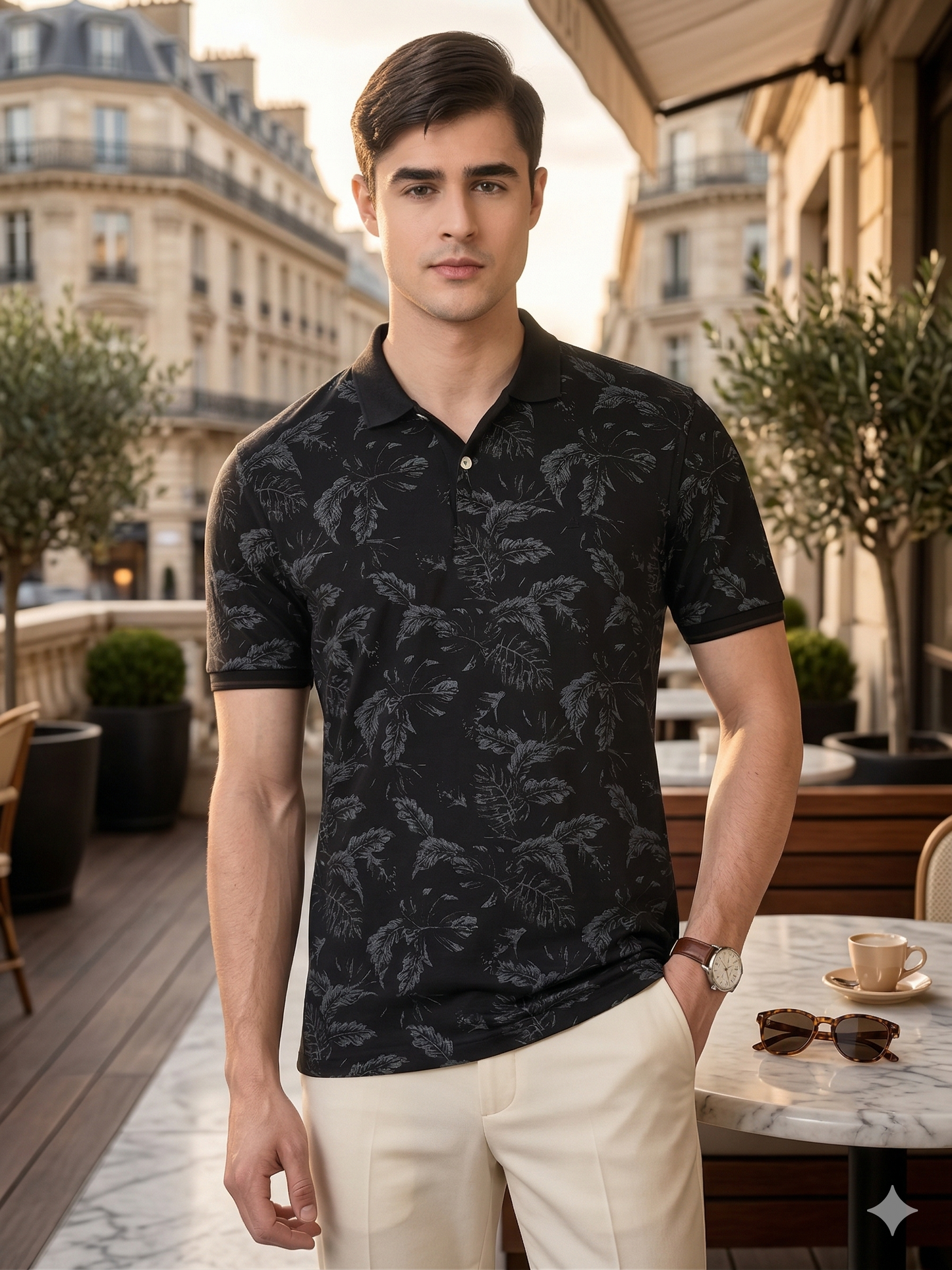 Canoe Men Print Pattern Button Closer T-Shirt