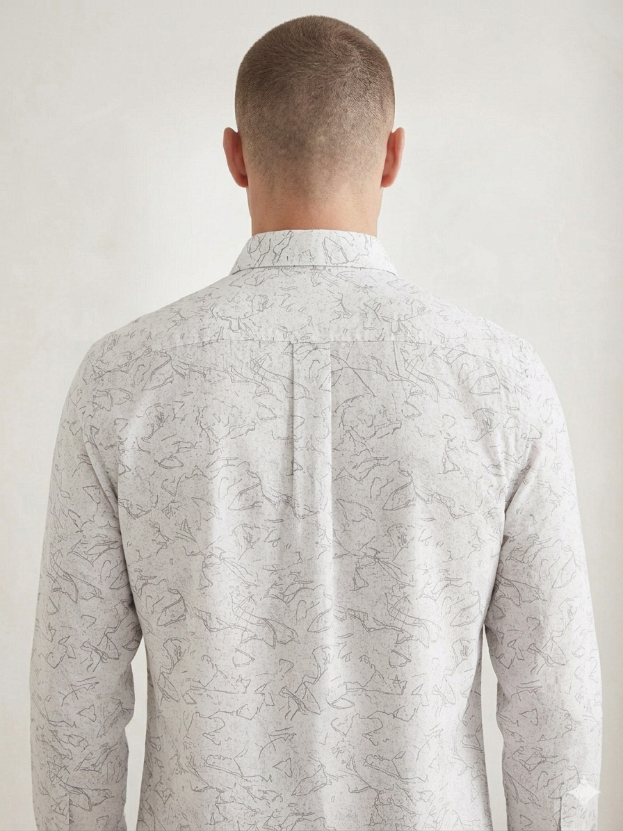 Men’s Slim Fit Minimal Abstract Printed Shirt – Light Grey Premium Casual Wear