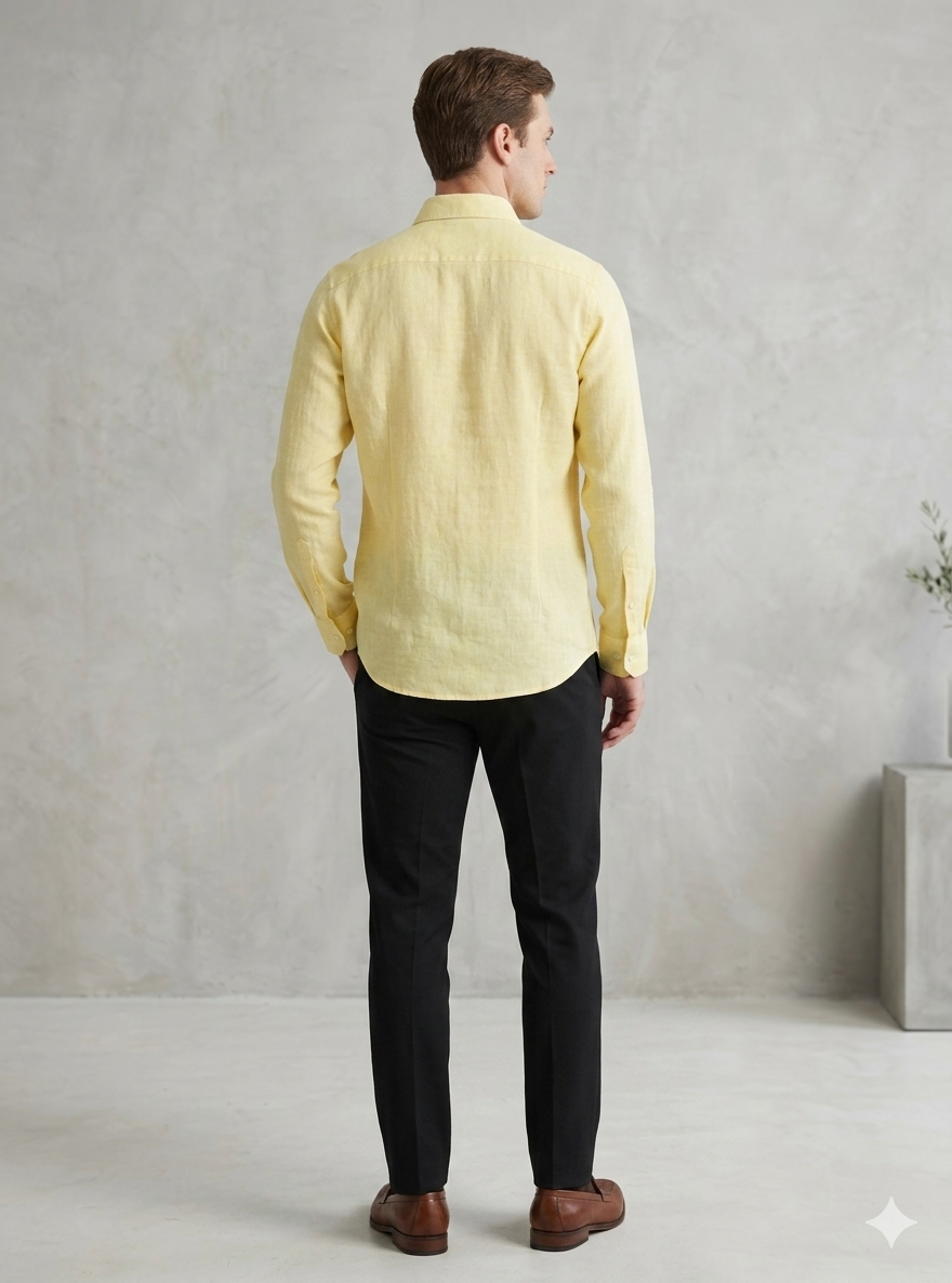 Men's Premium Lime Linen Shirt – Full Sleeves Regular Fit