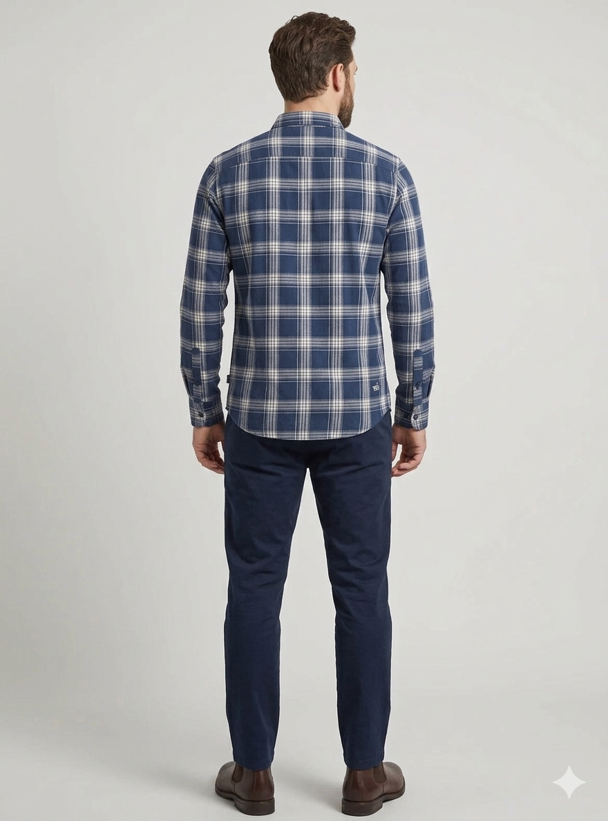 Men’s Navy Blue Checked Casual Shirt