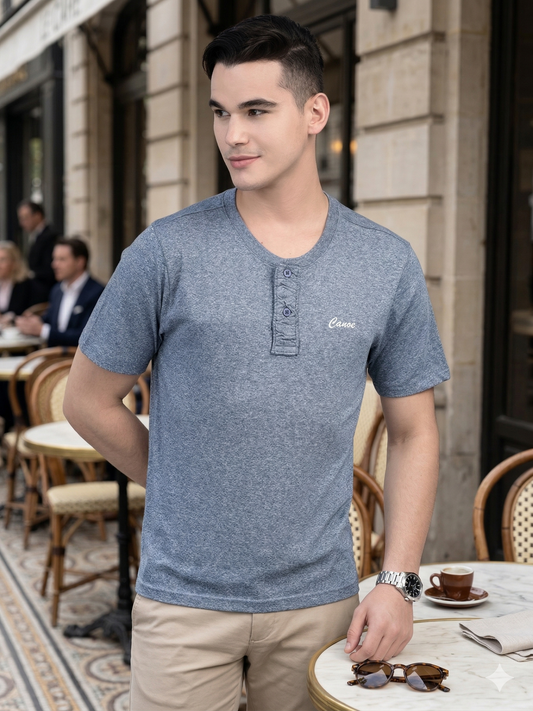 Canoe Men Short Sleeve Polo Neck Self Design Pattern T-Shirt