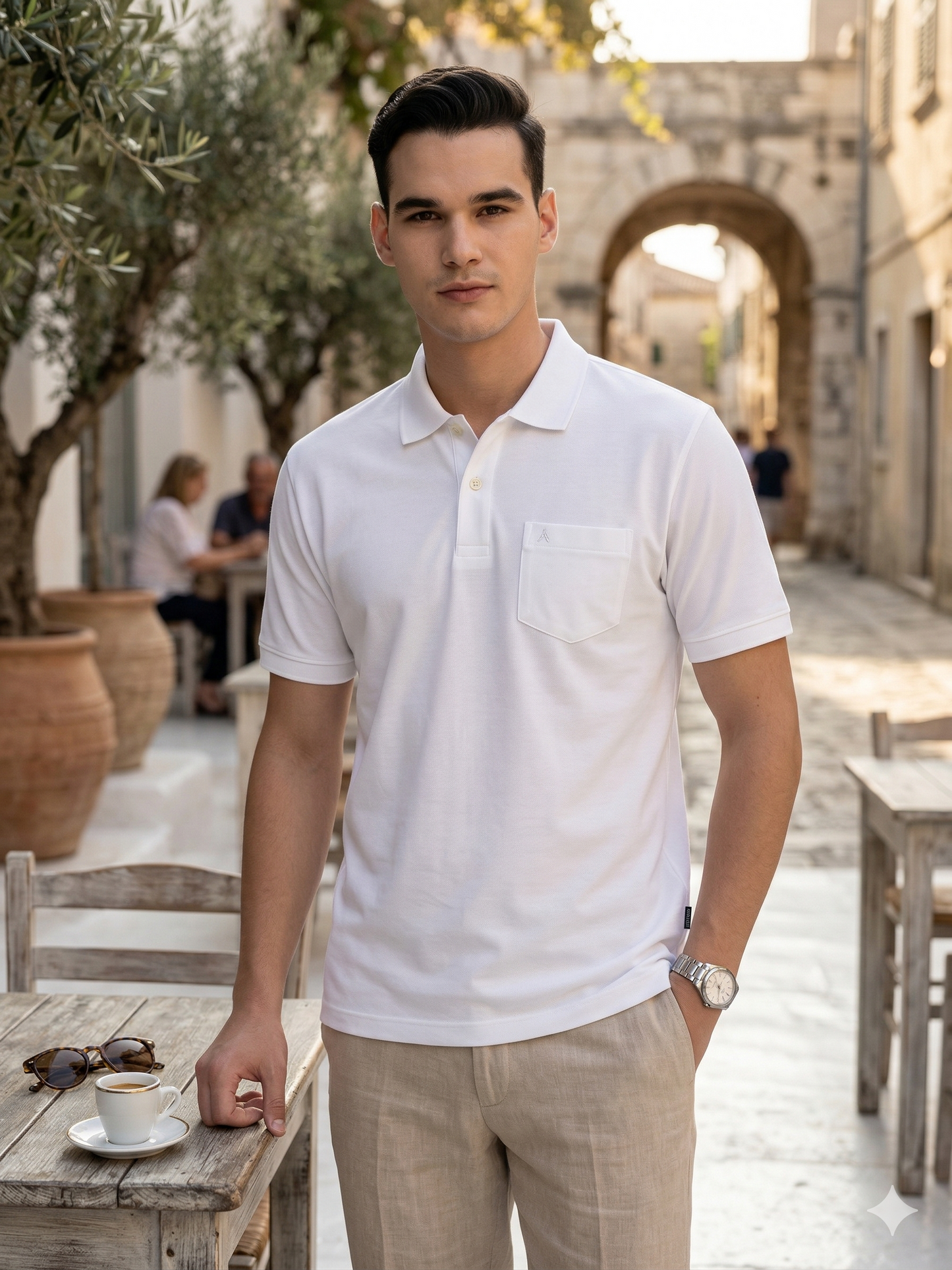 Canoe Men Short Sleeve Polo Neck Solid Pattern T-Shirt