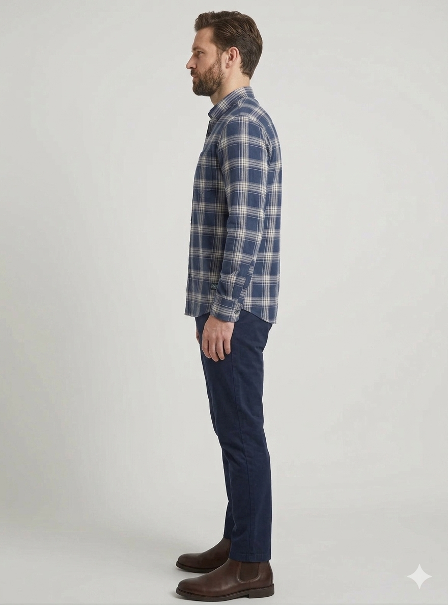 Men’s Navy Blue Checked Casual Shirt