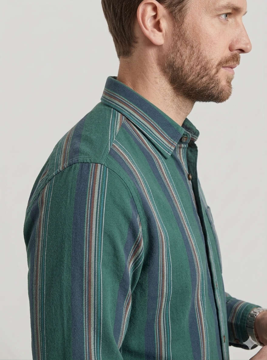 Men’s Green Vertical Striped Casual Shirt