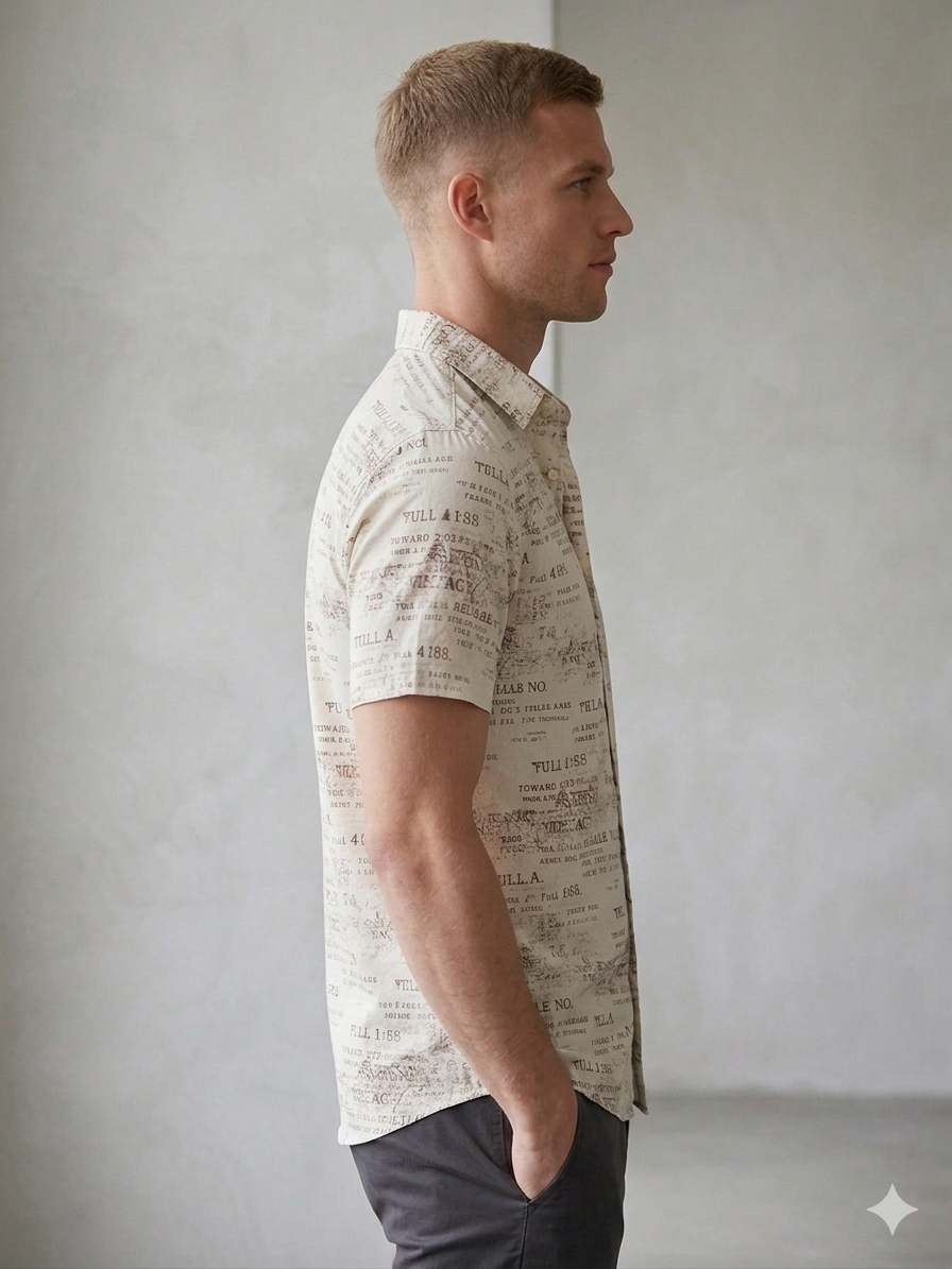 Men’s Premium Beige Printed Slim Fit Casual Shirt