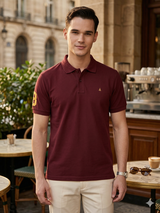 Canoe Men Short Sleeve Polo Neck Solid Pattern T-Shirt