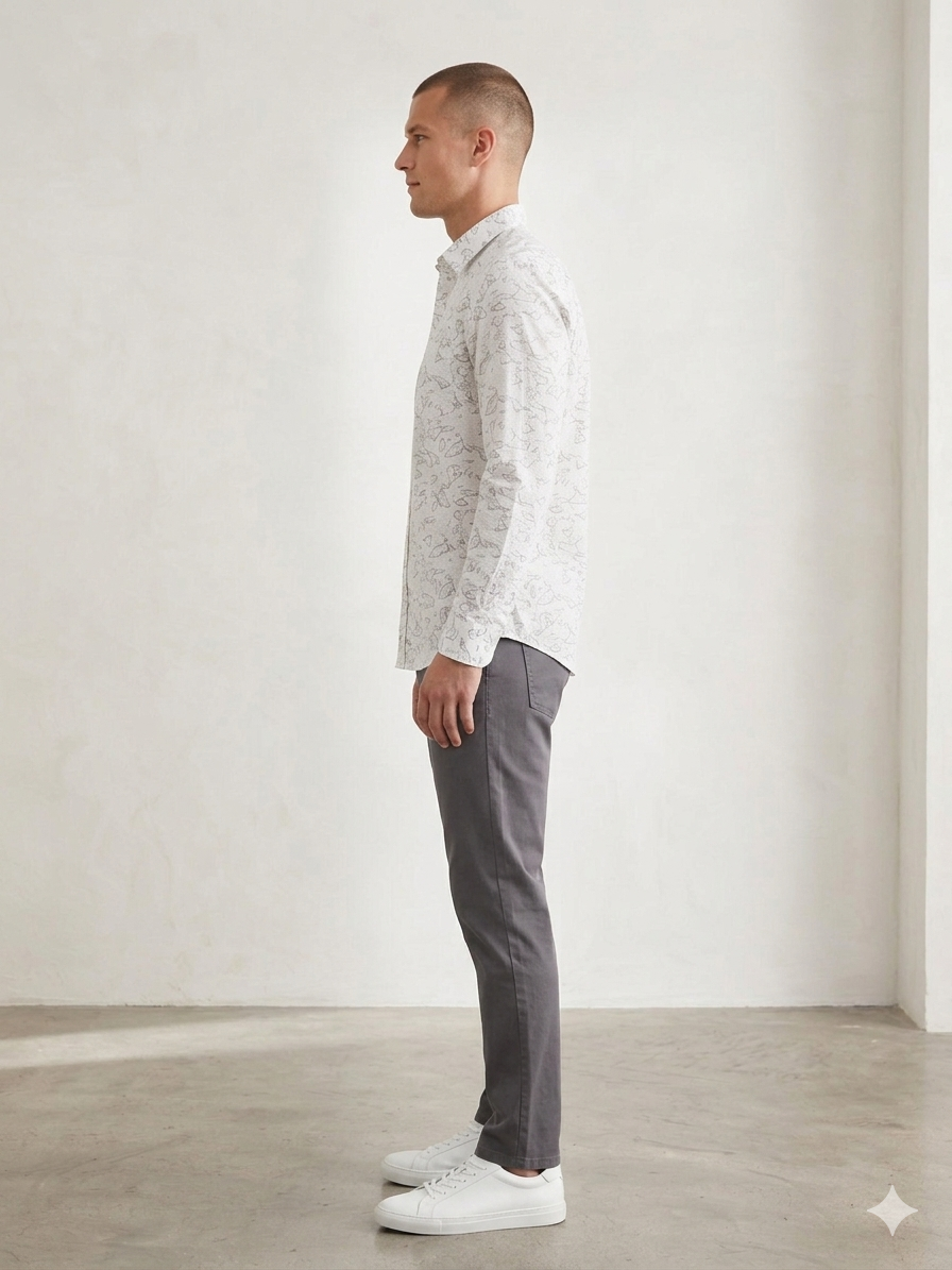 Men’s Slim Fit Minimal Abstract Printed Shirt – Light Grey Premium Casual Wear