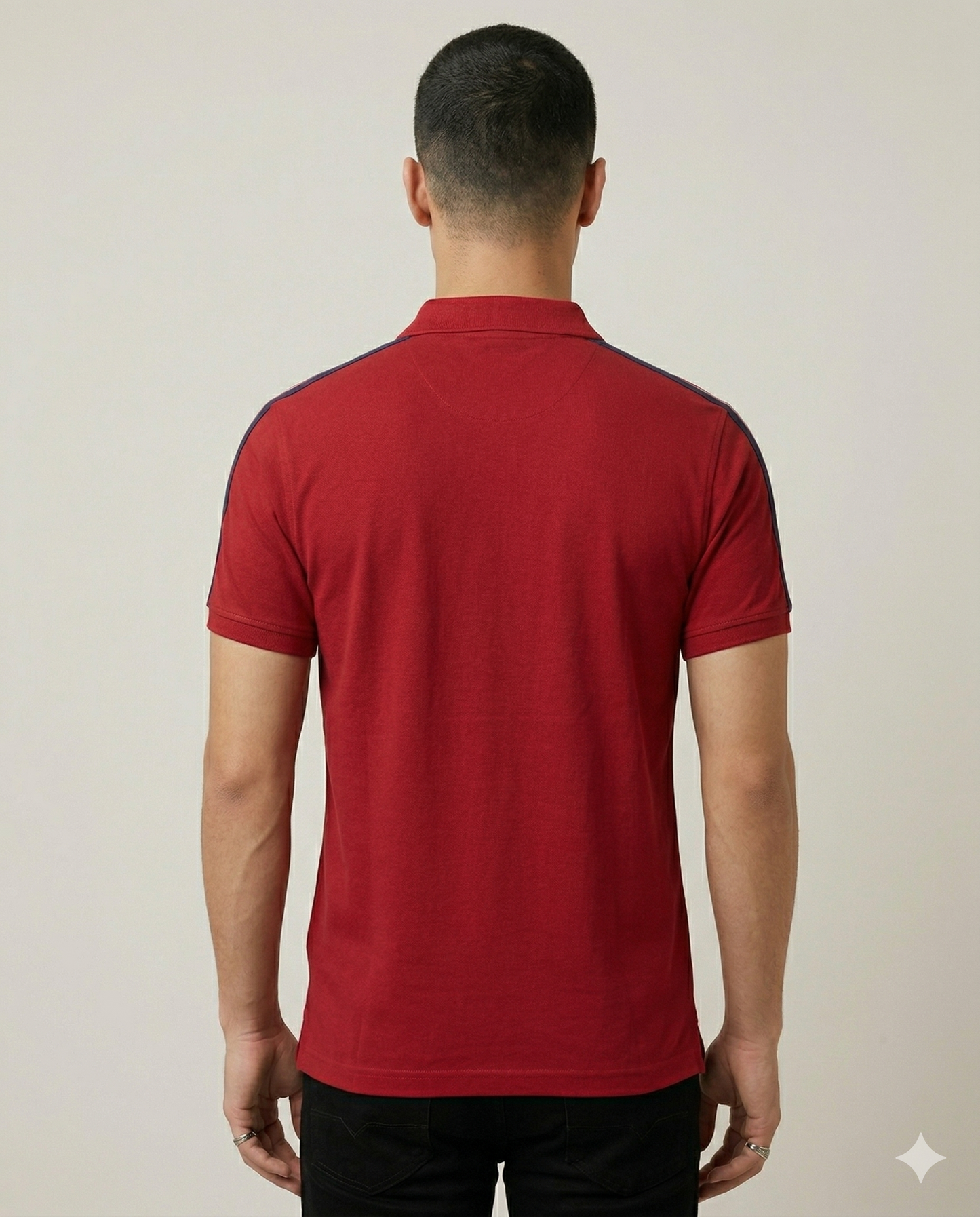 Men's Red Polo T-Shirt with Contrast Sleeve Stripes | Premium Cotton Smart Casual T-Shirt