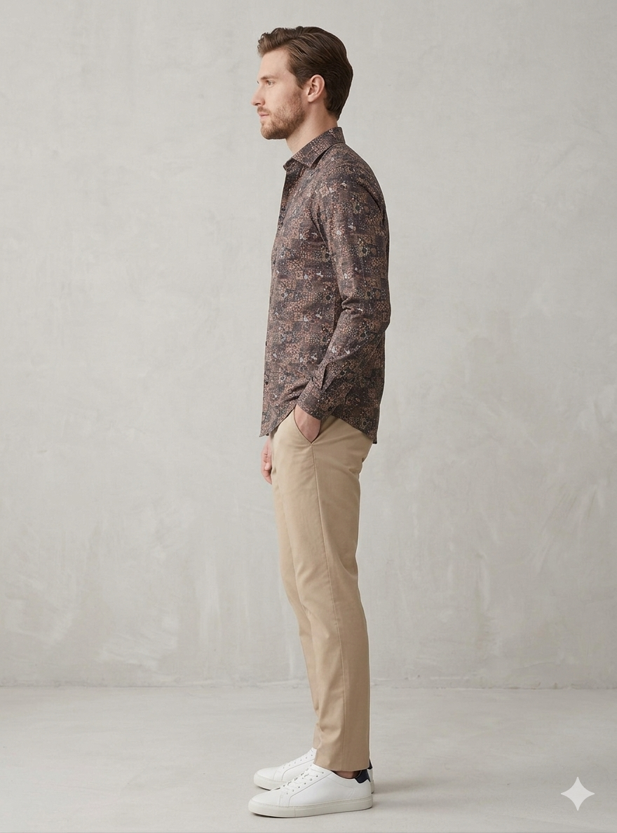 Men’s Brown Geometric Print Casual Shirt