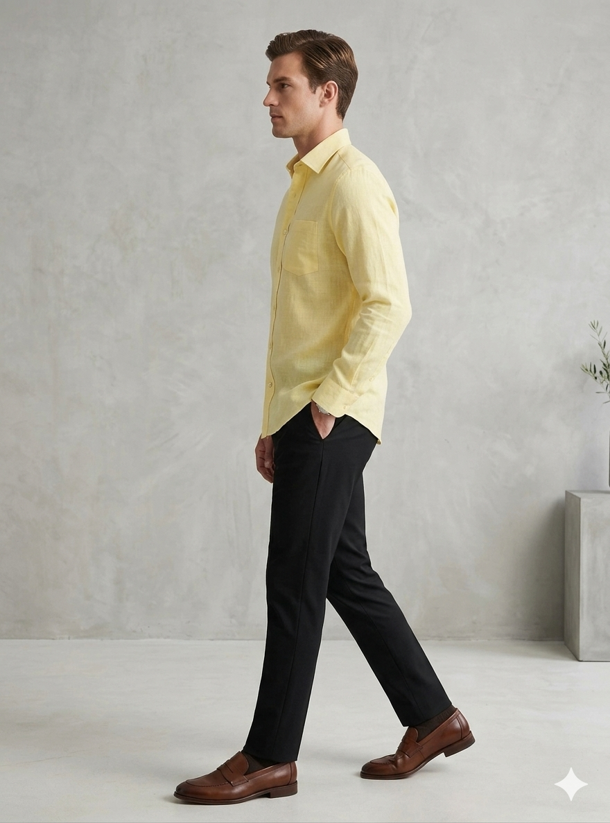 Men's Premium Lime Linen Shirt – Full Sleeves Regular Fit