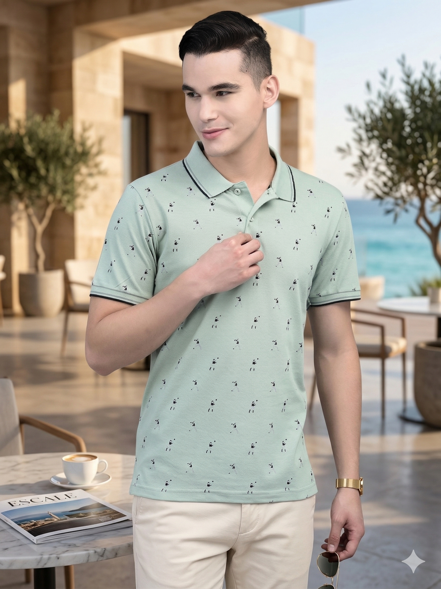 Canoe Men Short Sleeve Polo Neck Printed Pattern T-Shirt