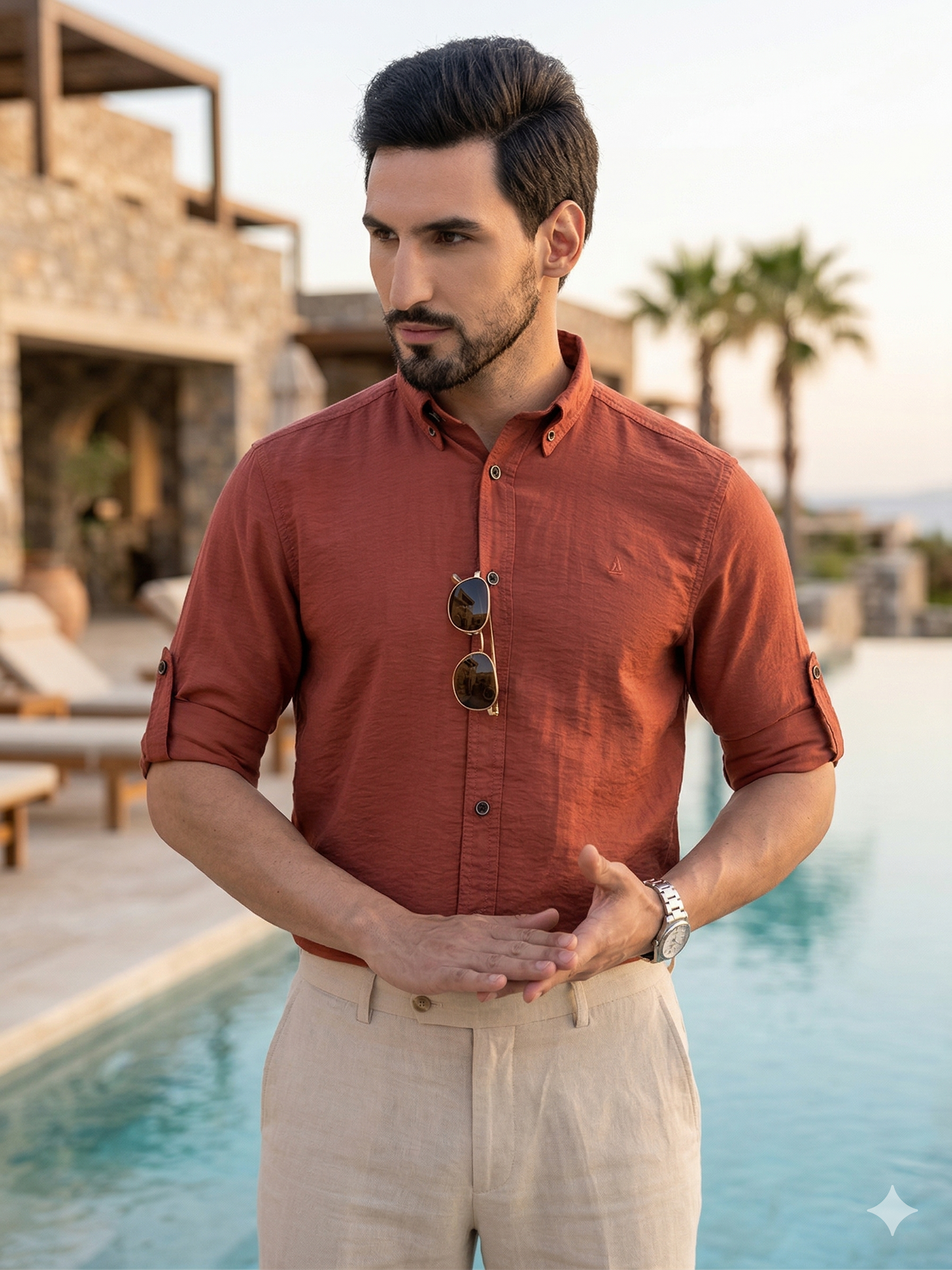 Canoe Men Long Sleeve Button Down Collar Casual Shirt