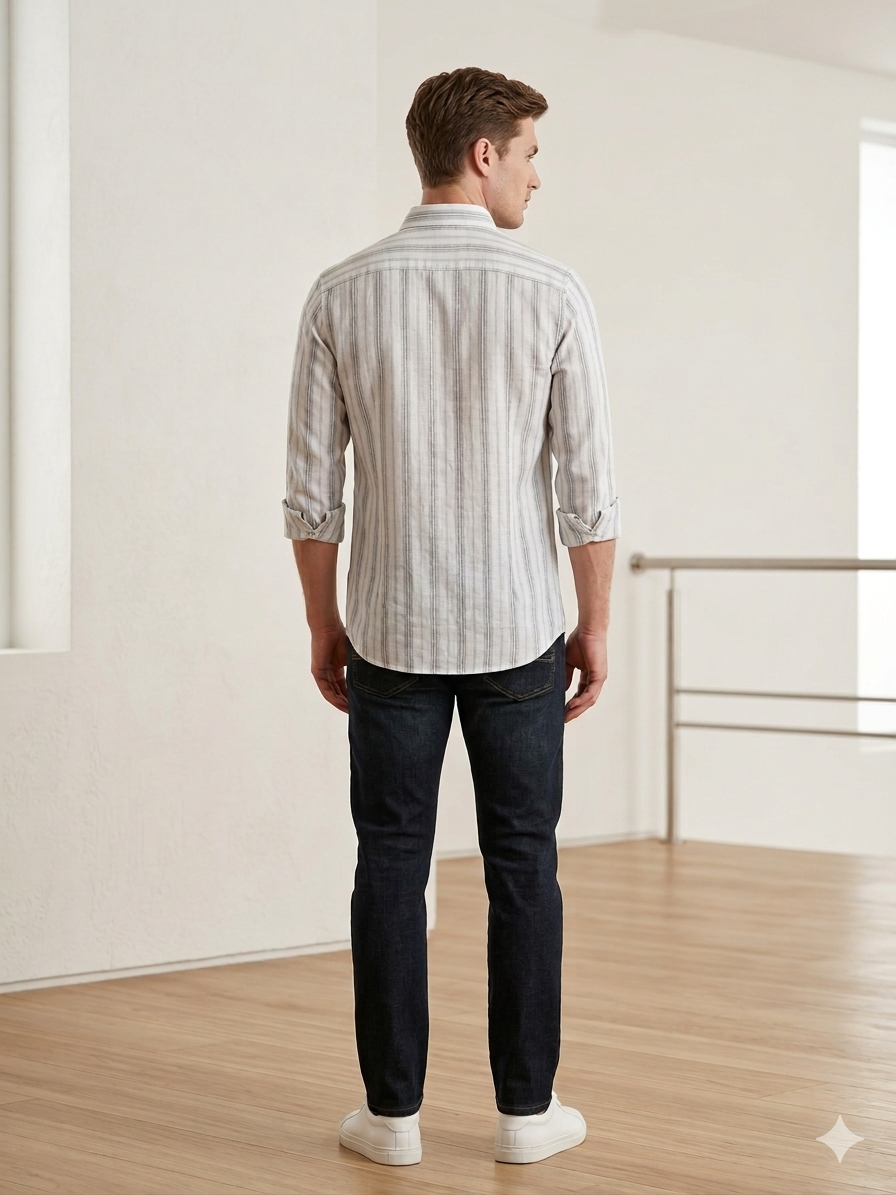Men’s Vertical Striped Slim Fit Shirt | Casual & Smart Wear