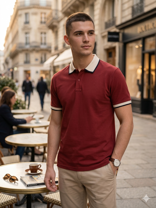 Canoe Men Short Sleeve Polo Neck Solid Pattern T-Shirt