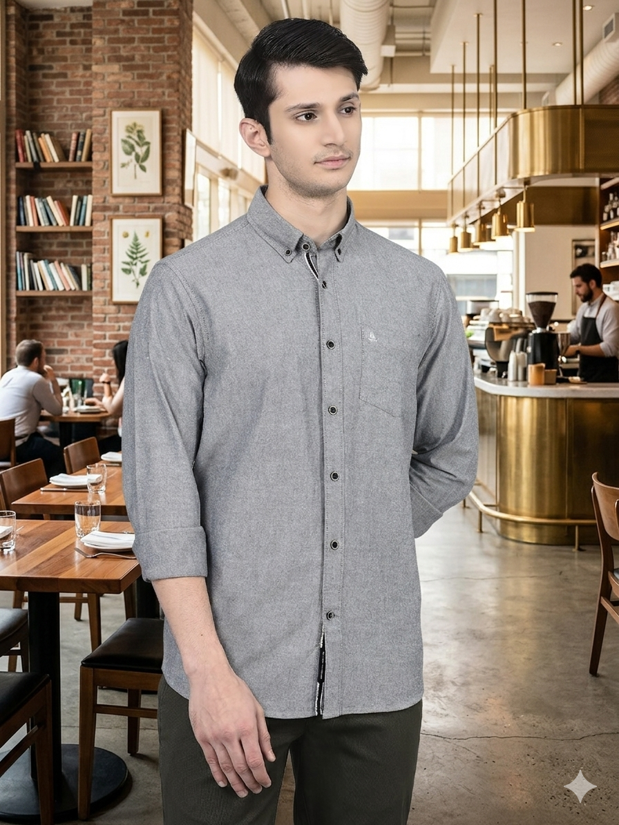 Canoe Men Casual Shirt Grey Color Cotton Fabric Button Closure Solid