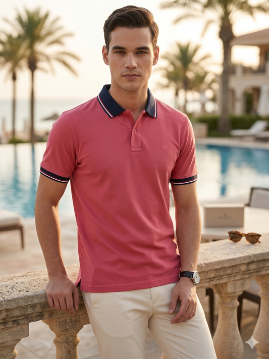 Canoe Men Short Sleeve Polo Neck Solid Pattern T-Shirt