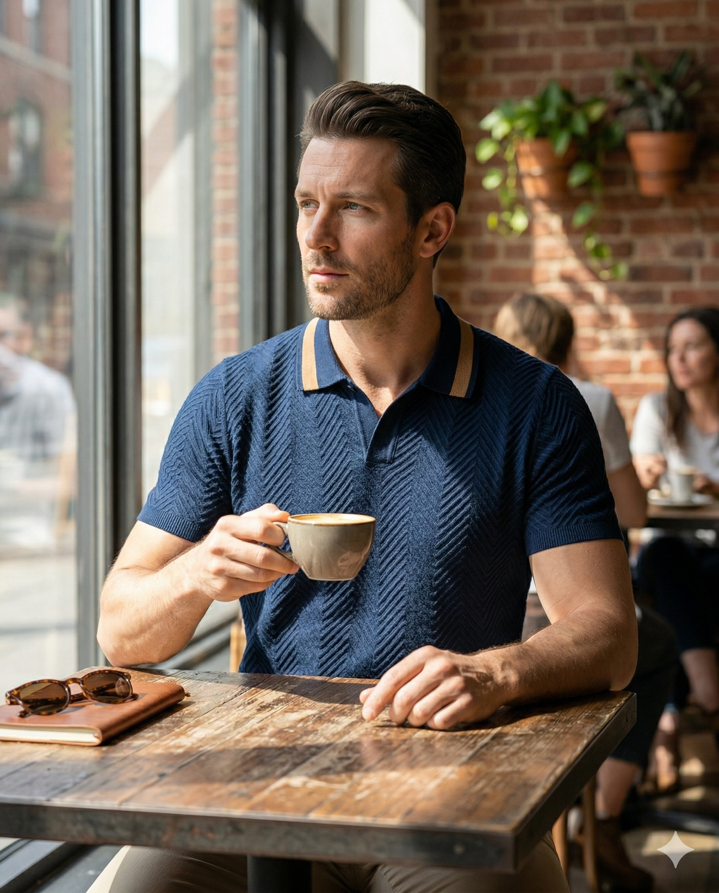Men's Navy Blue Textured Polo T-Shirt | Premium Cotton Smart Casual Collar T-Shirt
