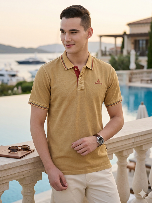 Canoe Men Short Sleeve Polo Neck Solid Pattern T-Shirt