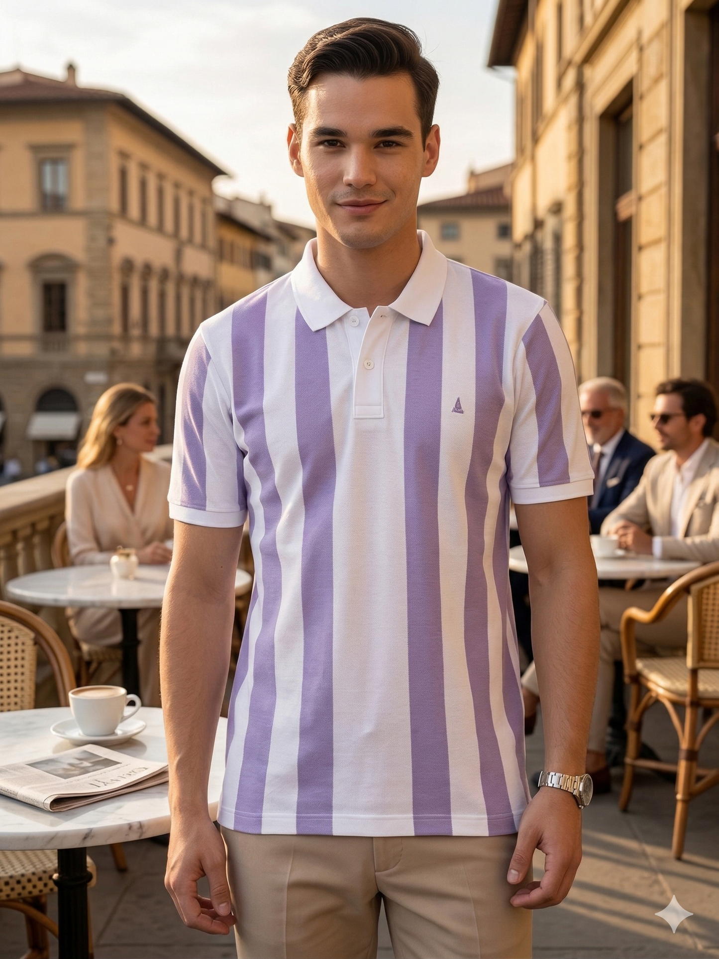 Canoe Men Short Sleeve Polo Neck Striped Pattern T-Shirt