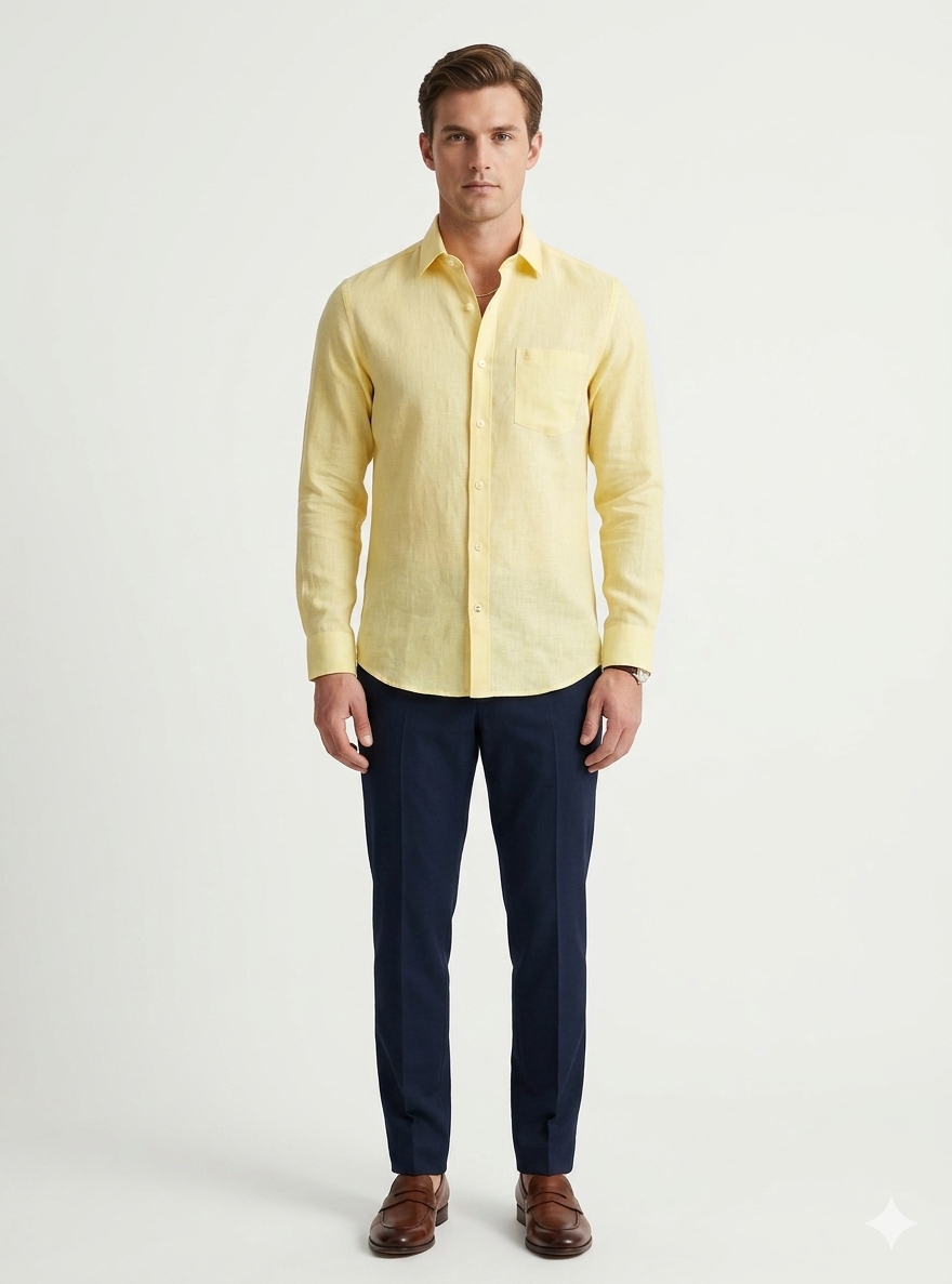 Men's Premium Lime Linen Shirt – Full Sleeves Regular Fit