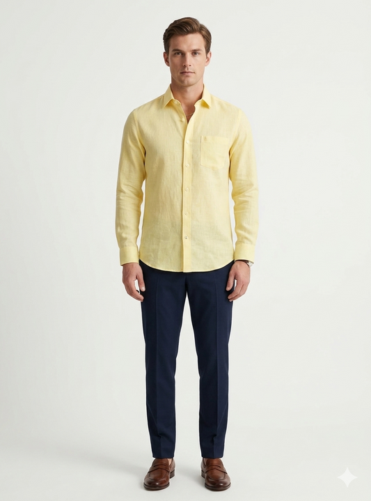 Men's Premium Lime Linen Shirt – Full Sleeves Regular Fit