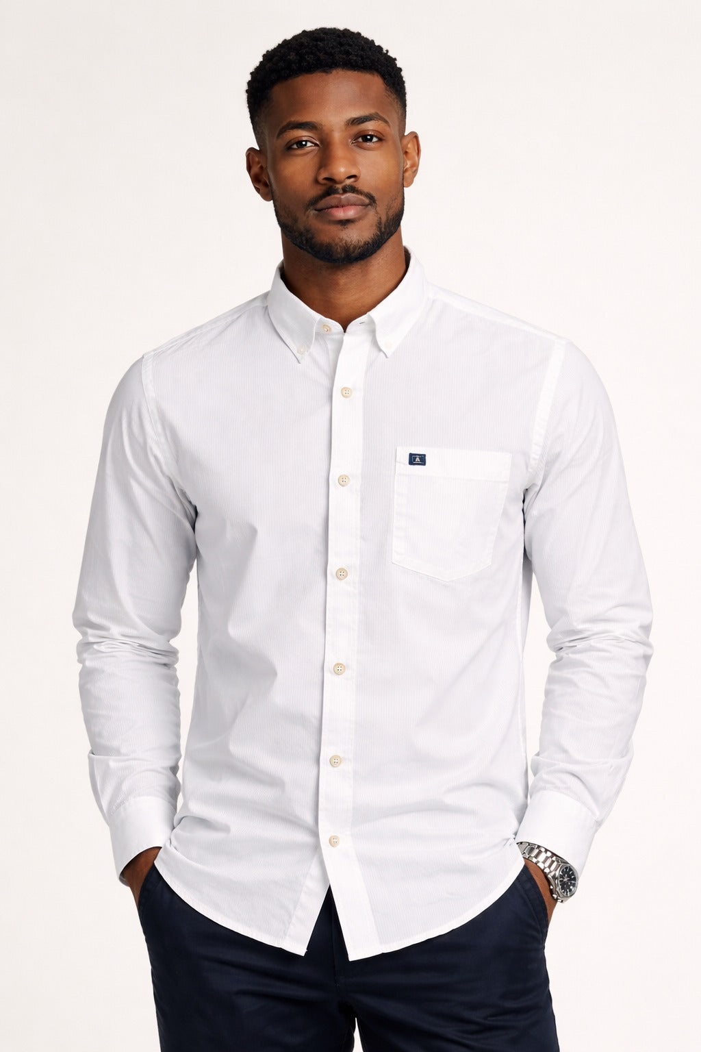 Classic White Slim-Fit Cotton Shirt for Men