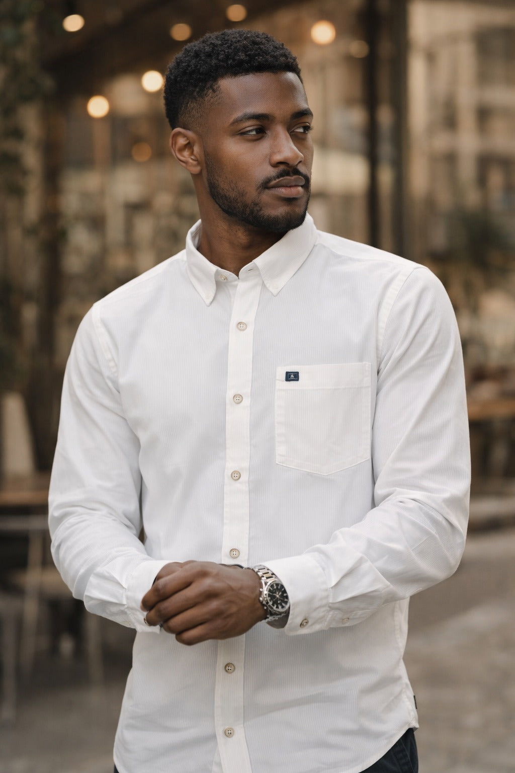 Classic White Slim-Fit Cotton Shirt for Men