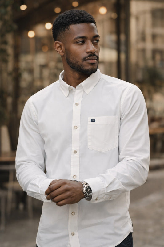 Classic White Slim-Fit Cotton Shirt for Men