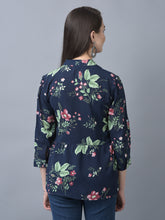 Load image into Gallery viewer, Canoe Women Round Neck Roll-Up Sleeve Flower Printed Tunic
