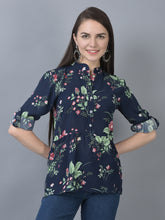 Load image into Gallery viewer, Canoe Women Round Neck Roll-Up Sleeve Flower Printed Tunic
