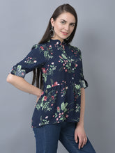 Load image into Gallery viewer, Canoe Women Round Neck Roll-Up Sleeve Flower Printed Tunic
