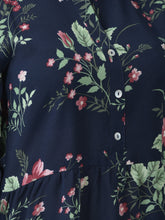 Load image into Gallery viewer, Canoe Women Round Neck Roll-Up Sleeve Flower Printed Tunic
