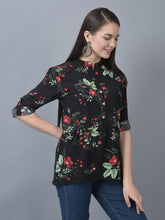 Load image into Gallery viewer, Canoe Women Round Neck Roll-Up Sleeve Flower Printed Tunic
