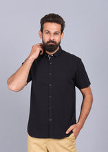Load image into Gallery viewer,  half sleeve shirt, best casual shirts for men, latest shirts for men, mens shirt, gents shirt, trending shirts for men, mens shirts online, low price shirting, men shirt style, new shirts for men, cotton shirt, full shirt for men, collection of shirts, solid shirt, casual shirt, smart fit, black shirt, urban shirt, canoe
