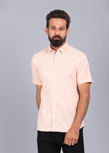 Load image into Gallery viewer,  half sleeve shirt, best casual shirts for men, latest shirts for men, mens shirt, gents shirt, trending shirts for men, mens shirts online, low price shirting, men shirt style, new shirts for men, cotton shirt, full shirt for men, collection of shirts, solid shirt, casual shirt, smart fit, peach shirt, canoe urban shirt

