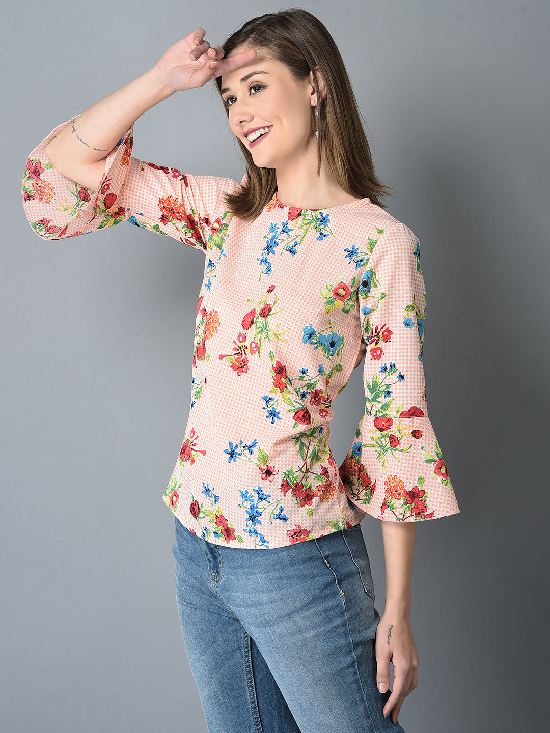 Canoe Women Floral Print Peach Color Top