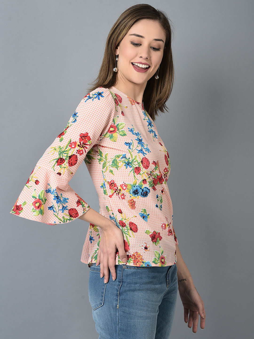 Canoe Women Floral Print Peach Color Top