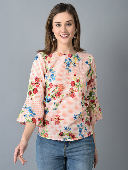 Canoe Women Floral Print Peach Color Top