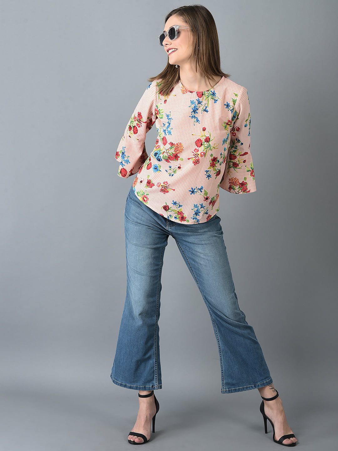 Canoe Women Floral Print Peach Color Top