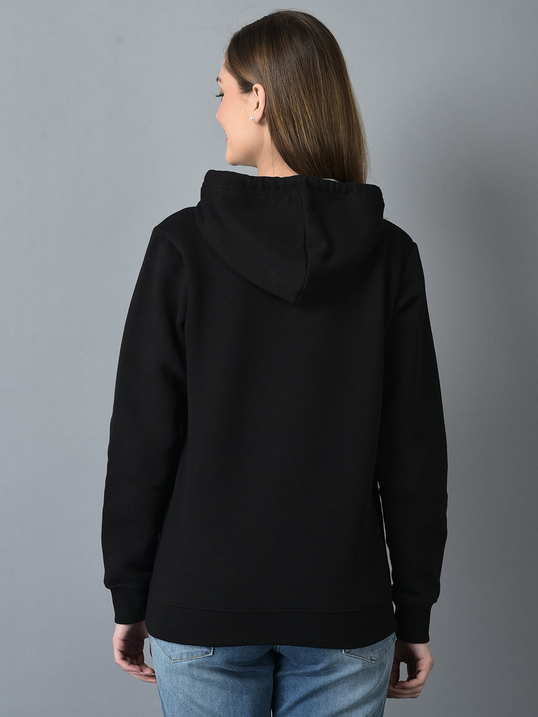 Canoe Women Black Solid Hooded Sweatshirt