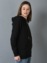 Load image into Gallery viewer, Canoe Women Black Solid Hooded Sweatshirt
