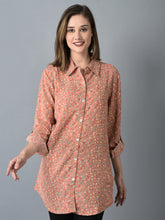 Load image into Gallery viewer, Canoe Women Floral Print Roll-Up Sleeve Full Button Placket Top
