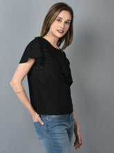 Load image into Gallery viewer, Canoe Women Black Metallic Fabric Sustainable Top
