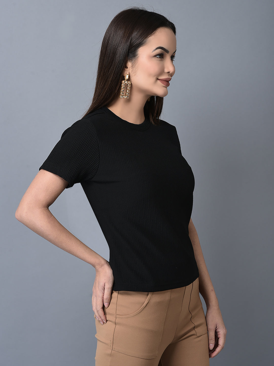 Canoe Women Loose Fit Solid Round Neck T-Shirt