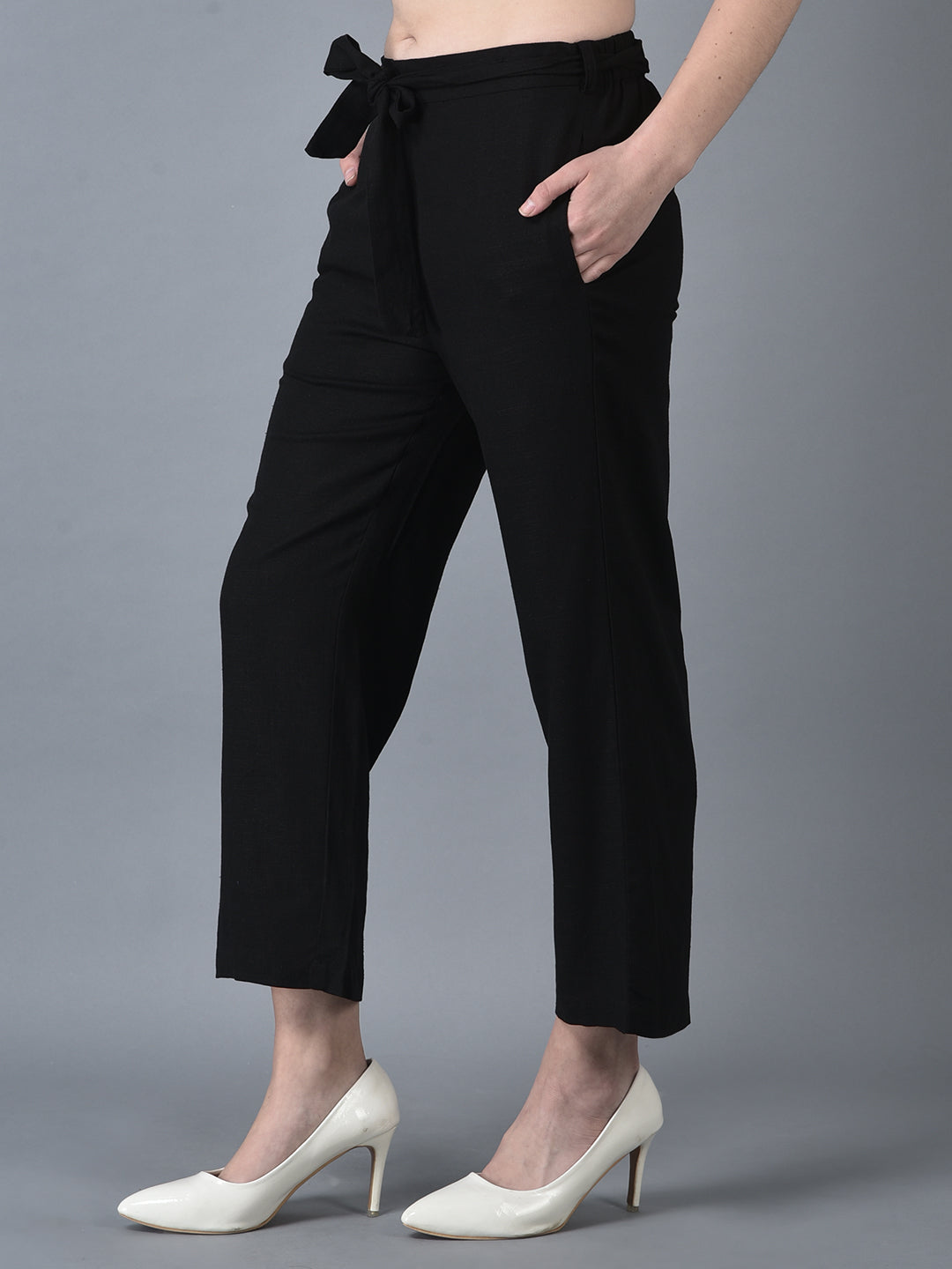 Canoe Women On-Trend Belt Tie-UP Black Color Trouser