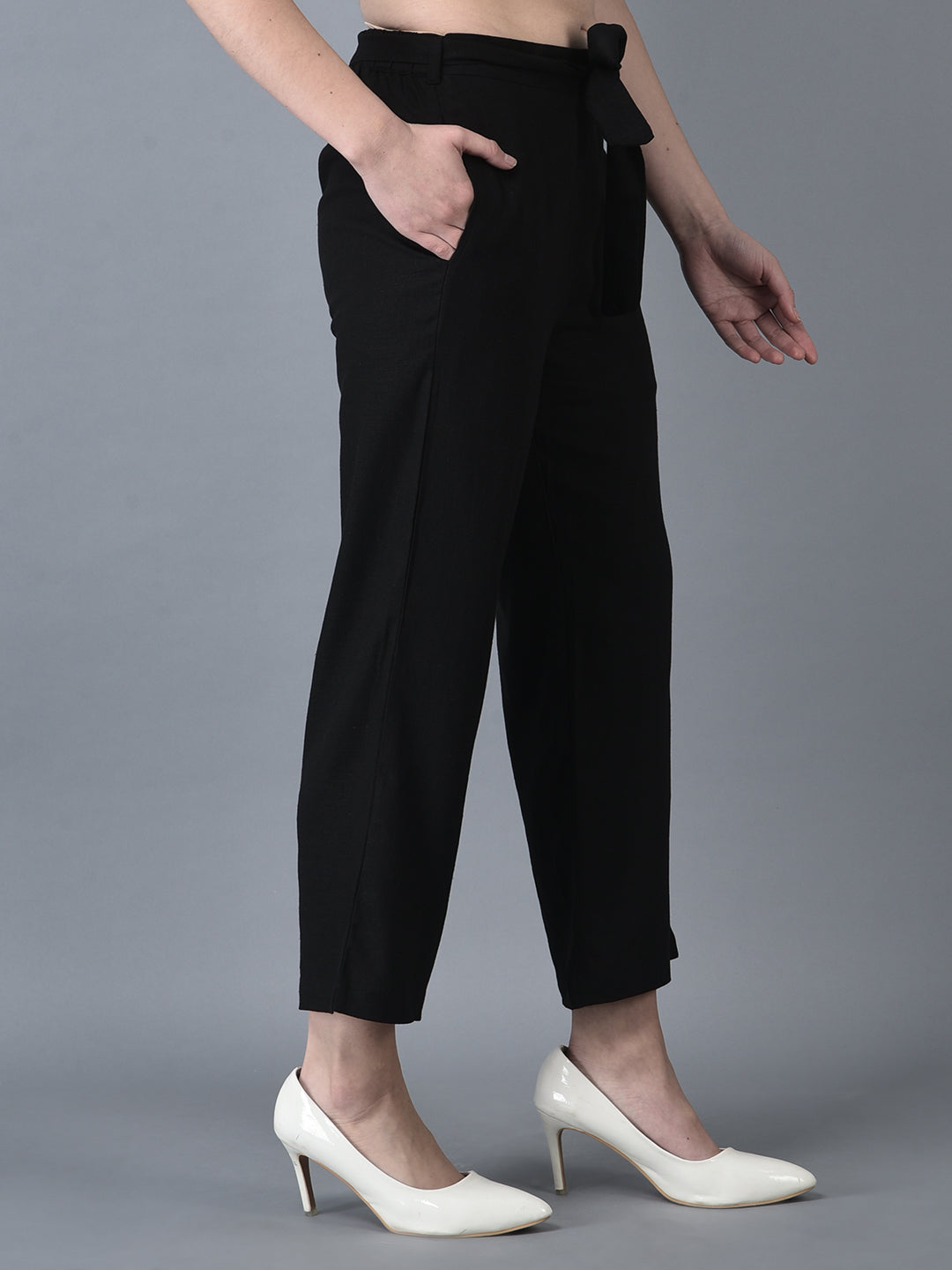 Canoe Women On-Trend Belt Tie-UP Black Color Trouser