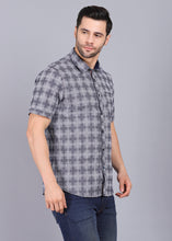 Load image into Gallery viewer, printed half sleeve shirts, grey shirt mens, half sleeve shirt, best casual shirts for men, latest shirts for men, mens shirt, gents shirt, trending shirts for men, mens shirts online, low price shirting, men shirt style, new shirts for men, cotton shirt, full shirt for men, collection of shirts, canoe checkered shirt, casual shirt, smart fit
