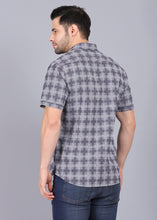 Load image into Gallery viewer, printed half sleeve shirts, grey shirt mens, half sleeve shirt, best casual shirts for men, latest shirts for men, mens shirt, gents shirt, trending shirts for men, mens shirts online, low price shirting, men shirt style, new shirts for men, cotton shirt, full shirt for men, collection of shirts, checkered shirt, casual shirt, smart fit, canoe
